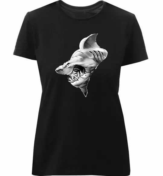 Жіноча преміум футболка Shark face Чорний фото