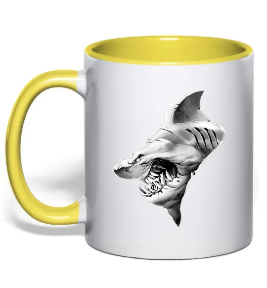 Чашка с цветной ручкой Shark face Лимонный фото