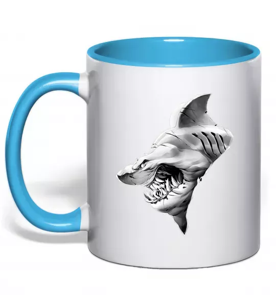Чашка з кольоровою ручкою Shark face Блакитний фото