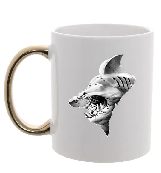 Чашка з кольоровою ручкою Shark face Золото фото