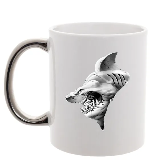 Чашка з кольоровою ручкою Shark face Срібло фото