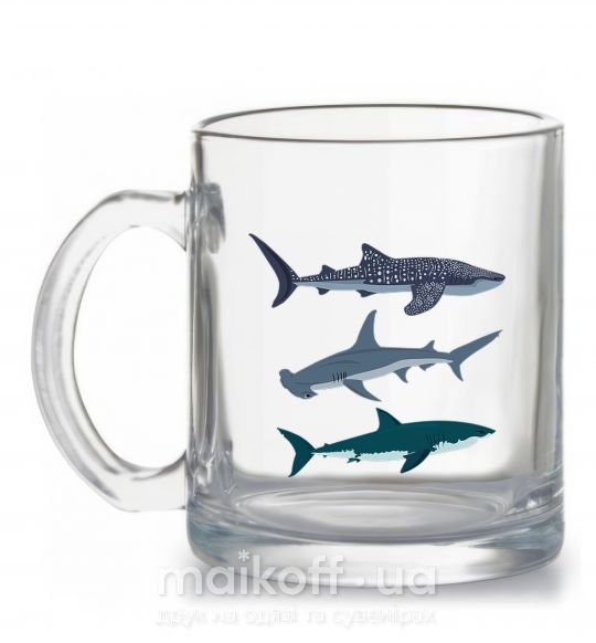 Чашка стеклянная Три акулы Прозрачный фото