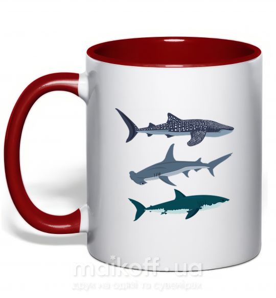 Чашка з кольоровою ручкою Три акулы Червоний фото
