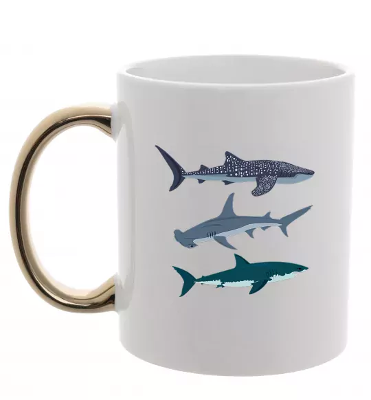 Чашка с цветной ручкой Три акули Золото фото