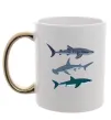 Чашка с цветной ручкой Три акули Золото фото