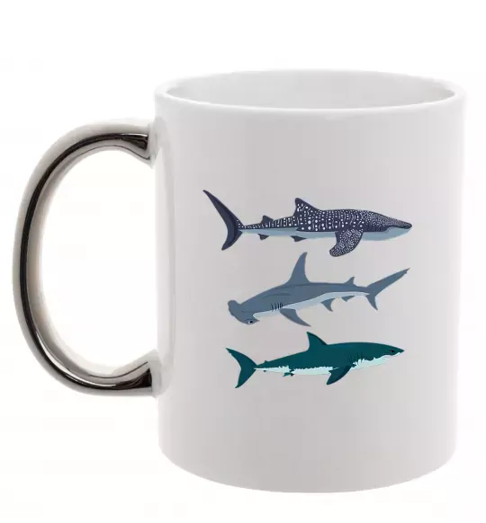Чашка с цветной ручкой Три акули Серебро фото