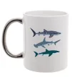Чашка с цветной ручкой Три акули Серебро фото