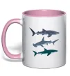 Чашка с цветной ручкой Три акули Нежно розовый фото