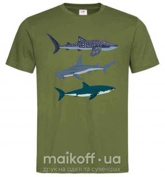 Чоловіча футболка Три акулы Оливковий фото
