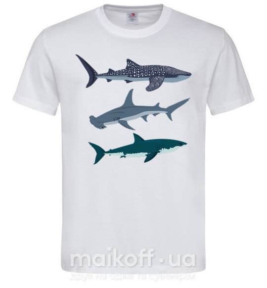 Мужская футболка Три акулы Белый фото