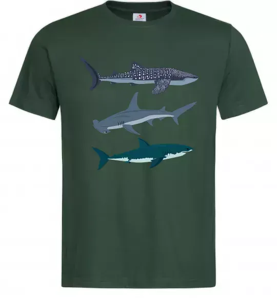 Мужская футболка Три акули Темно-зеленый фото