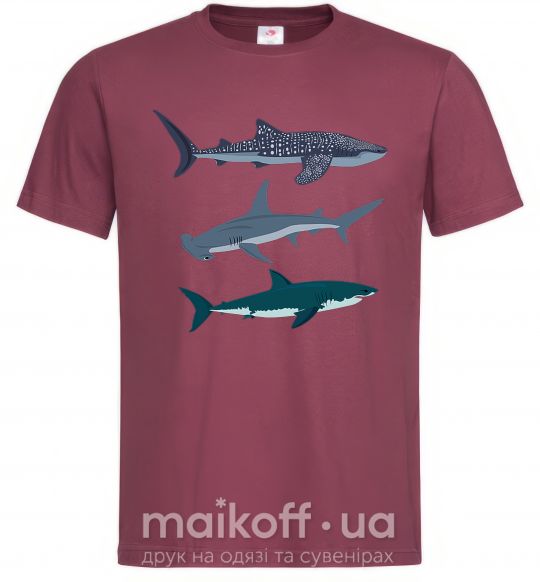 Мужская футболка Три акулы Бордовый фото