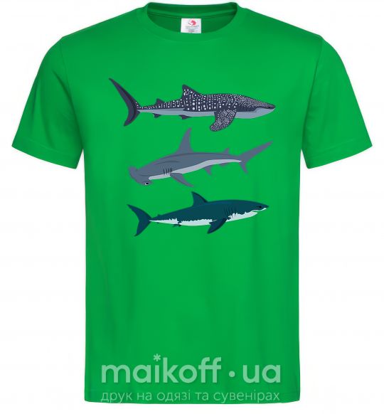 Мужская футболка Три акулы Зеленый фото