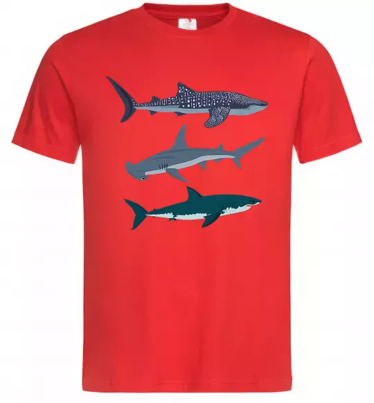 Мужская футболка Три акули Красный фото