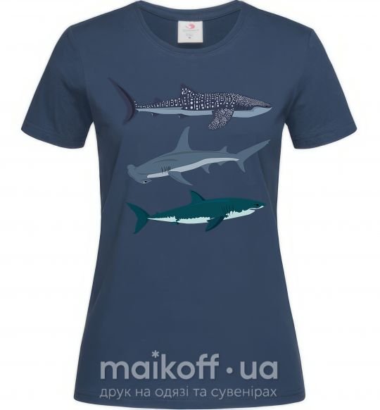 Женская футболка Три акулы Темно-синий фото