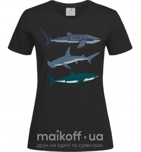 Женская футболка Три акулы Черный фото