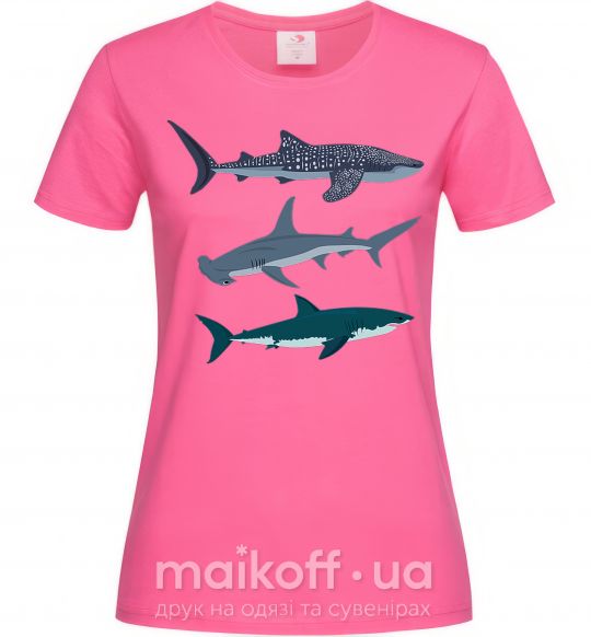 Женская футболка Три акулы Ярко-розовый фото