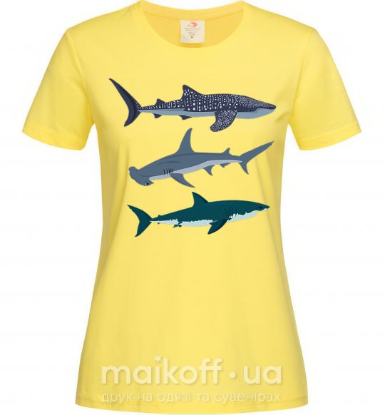 Женская футболка Три акулы Лимонный фото