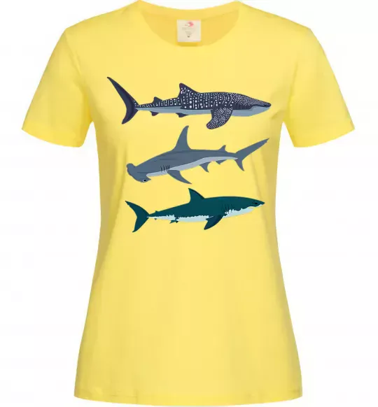 Женская футболка Три акули Лимонный фото
