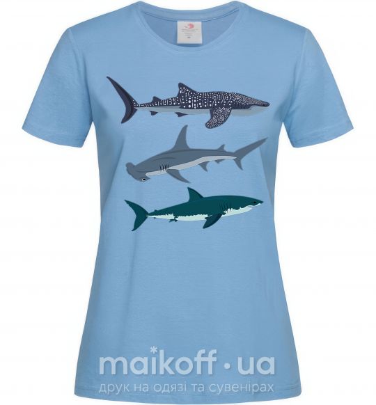 Женская футболка Три акулы Голубой фото