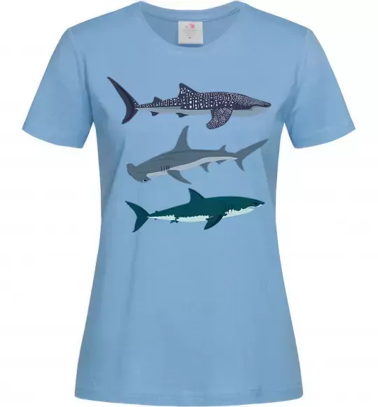 Женская футболка Три акули Голубой фото
