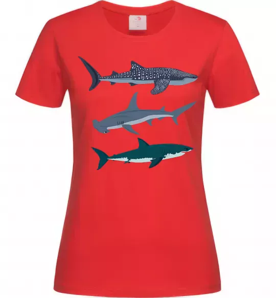Женская футболка Три акули Красный фото