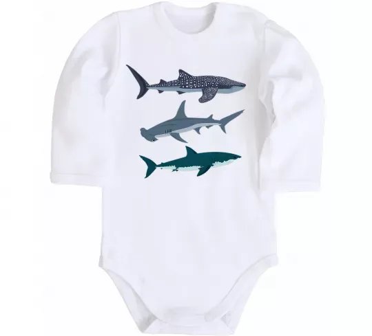 Дитячий бодік Три акули Білий фото