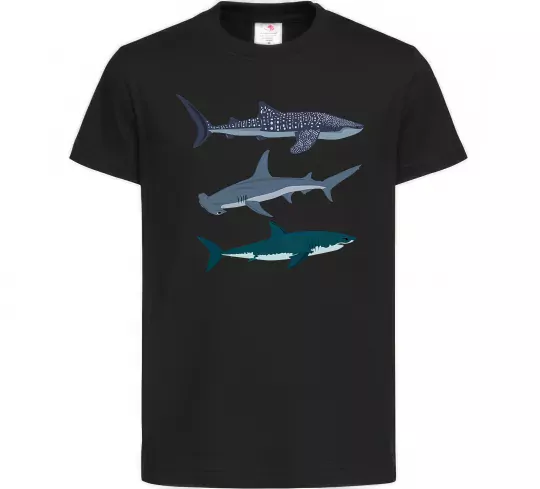 Дитяча футболка Три акули Чорний фото