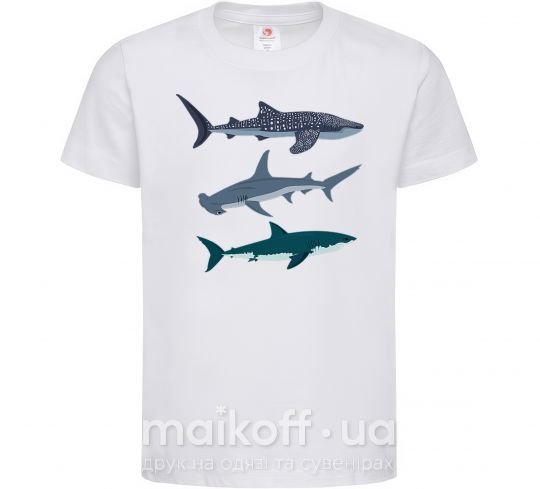Детская футболка Три акулы Белый фото