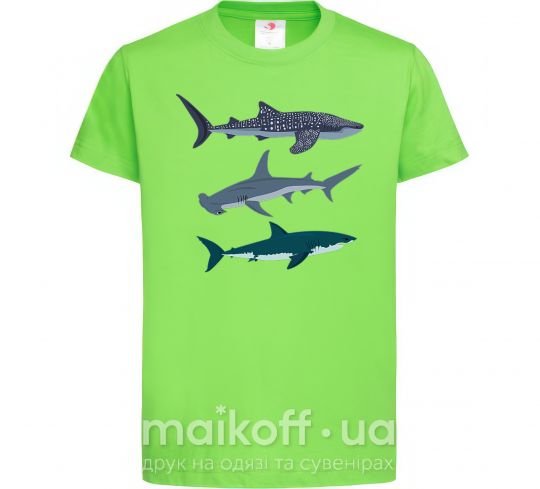 Дитяча футболка Три акулы Лаймовий фото