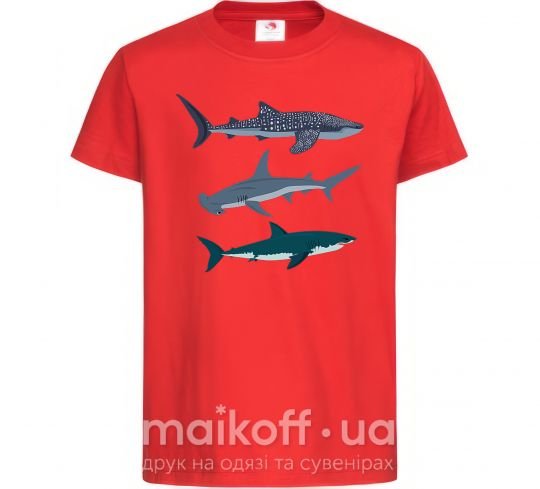 Детская футболка Три акулы Красный фото
