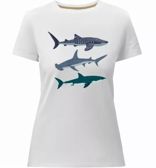 Женская премиум футболка Три акули Белый фото