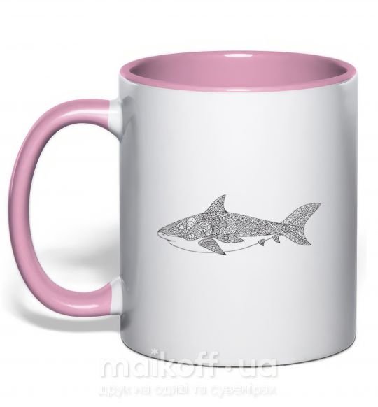 Чашка с цветной ручкой Узор акулы Нежно розовый фото