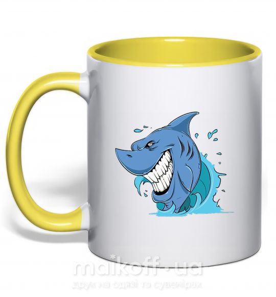Чашка з кольоровою ручкою Улыбка акулы Сонячно жовтий фото