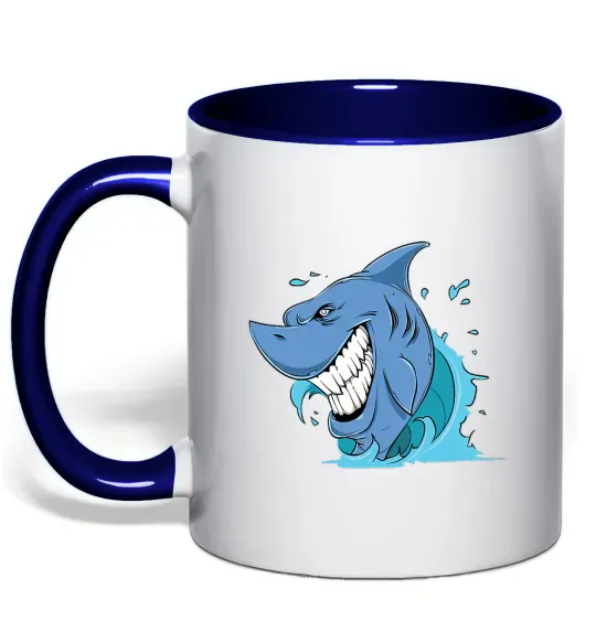 Чашка з кольоровою ручкою Посмішка акули Глибокий темно-синій фото