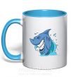 Чашка с цветной ручкой Улыбка акулы Голубой фото