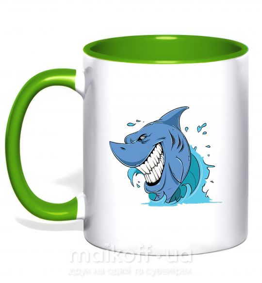 Чашка з кольоровою ручкою Улыбка акулы Зелений фото