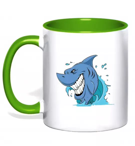 Чашка з кольоровою ручкою Посмішка акули Зелений фото