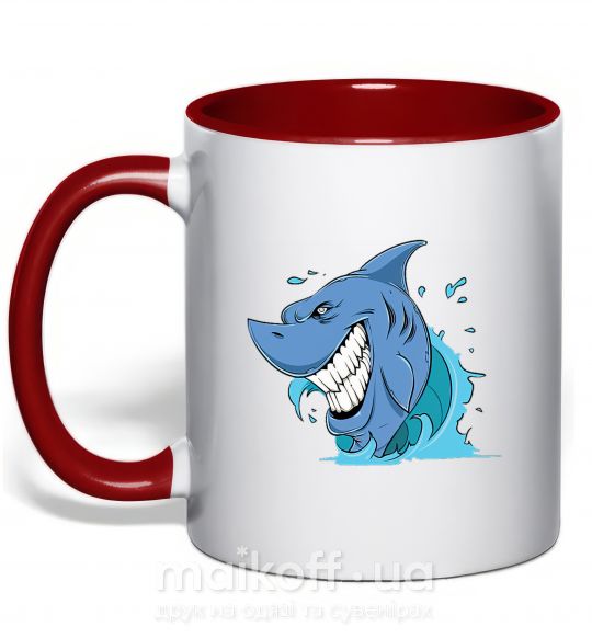 Чашка з кольоровою ручкою Улыбка акулы Червоний фото