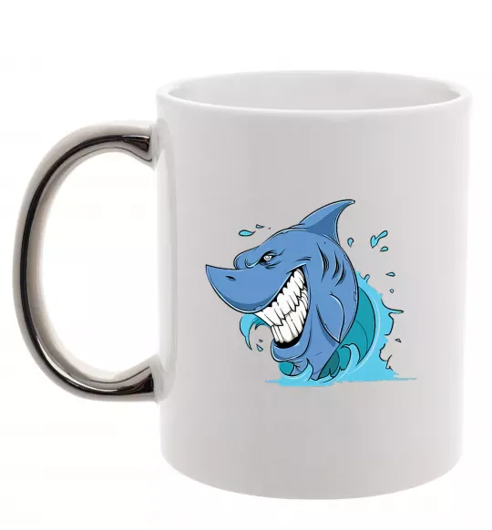Чашка з кольоровою ручкою Посмішка акули Срібло фото