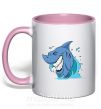 Чашка з кольоровою ручкою Улыбка акулы Ніжно рожевий фото