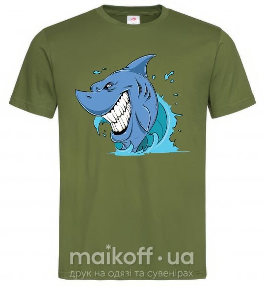 Чоловіча футболка Улыбка акулы Оливковий фото
