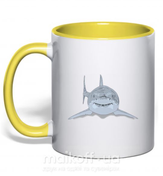 Чашка с цветной ручкой Голубо-cерая акула Солнечно желтый фото
