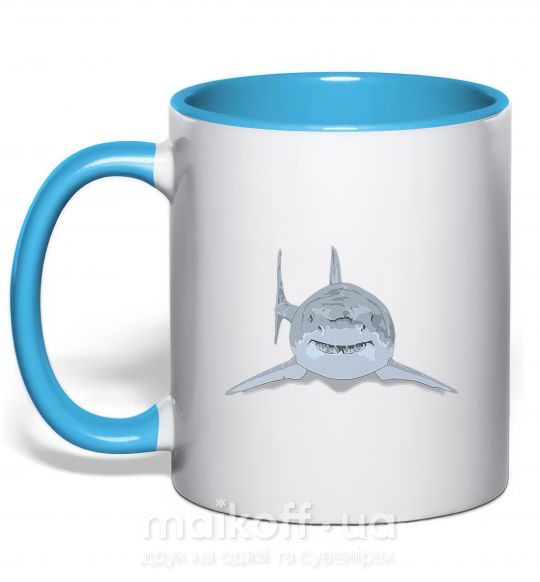 Чашка з кольоровою ручкою Голубо-cерая акула Блакитний фото