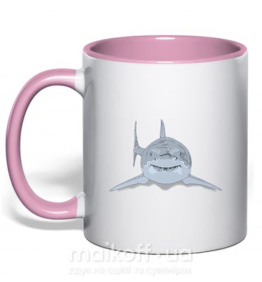 Чашка з кольоровою ручкою Голубо-cерая акула Ніжно рожевий фото