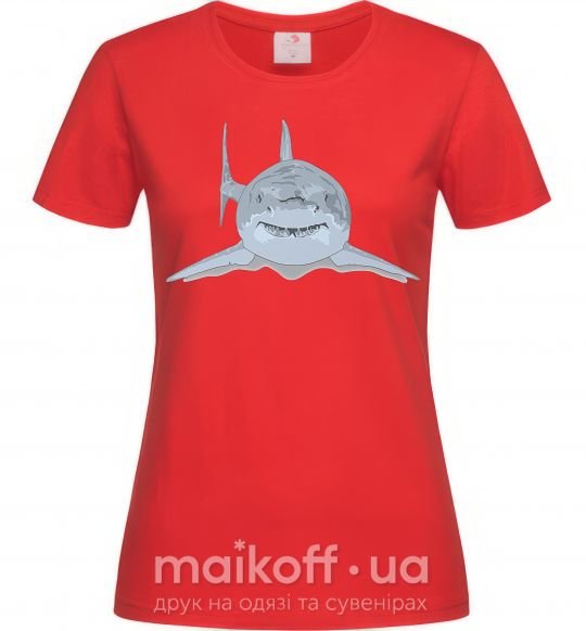Женская футболка Голубо-cерая акула Красный фото