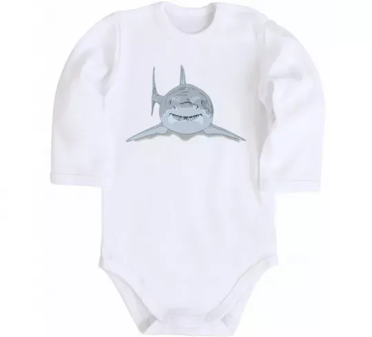 Дитячий бодік Блакитно-cіра акула Білий фото