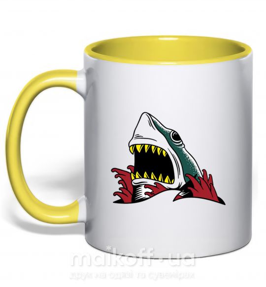 Чашка з кольоровою ручкою Screaming shark Сонячно жовтий фото