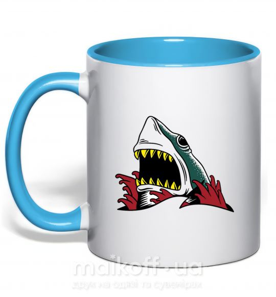 Чашка с цветной ручкой Screaming shark Голубой фото