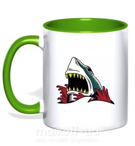 Чашка з кольоровою ручкою Screaming shark Зелений фото